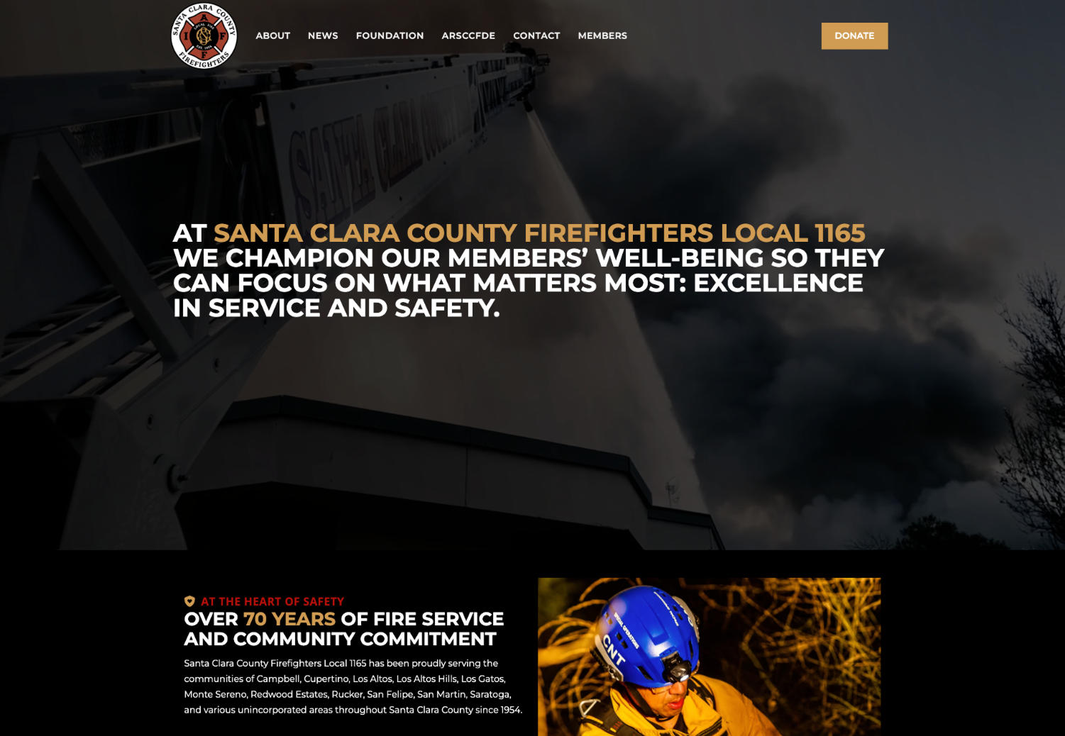 Screenshot of Hero section for santa clara county firefighters